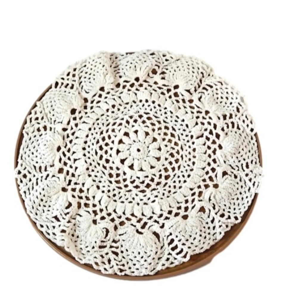 Handmade Crochet Lace Doily Table Mat Mandala Organic Cotton Vintage Decor